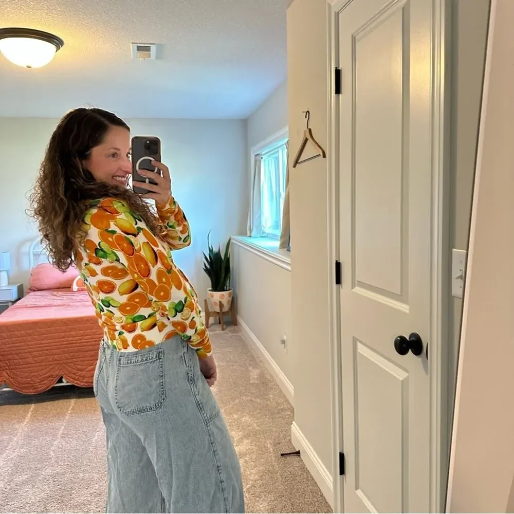Vintage Lord & Taylor Citrus Orange Lime Cotton Cardigan XS